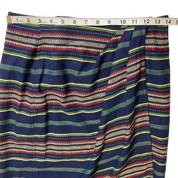 Liz Wear Vintage Striped Cotton Button Velcro Closure Wrap Around Skirt - Sz 10P - Picture 10 of 13